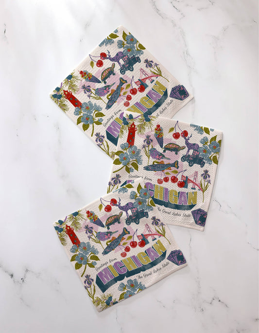 Greetings From Michigan Dishcloth Set- -Geometry