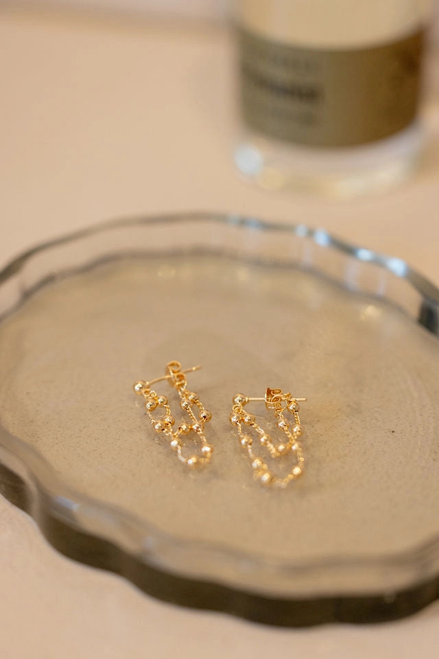 Golden Bubbles Layered Chain Earrings