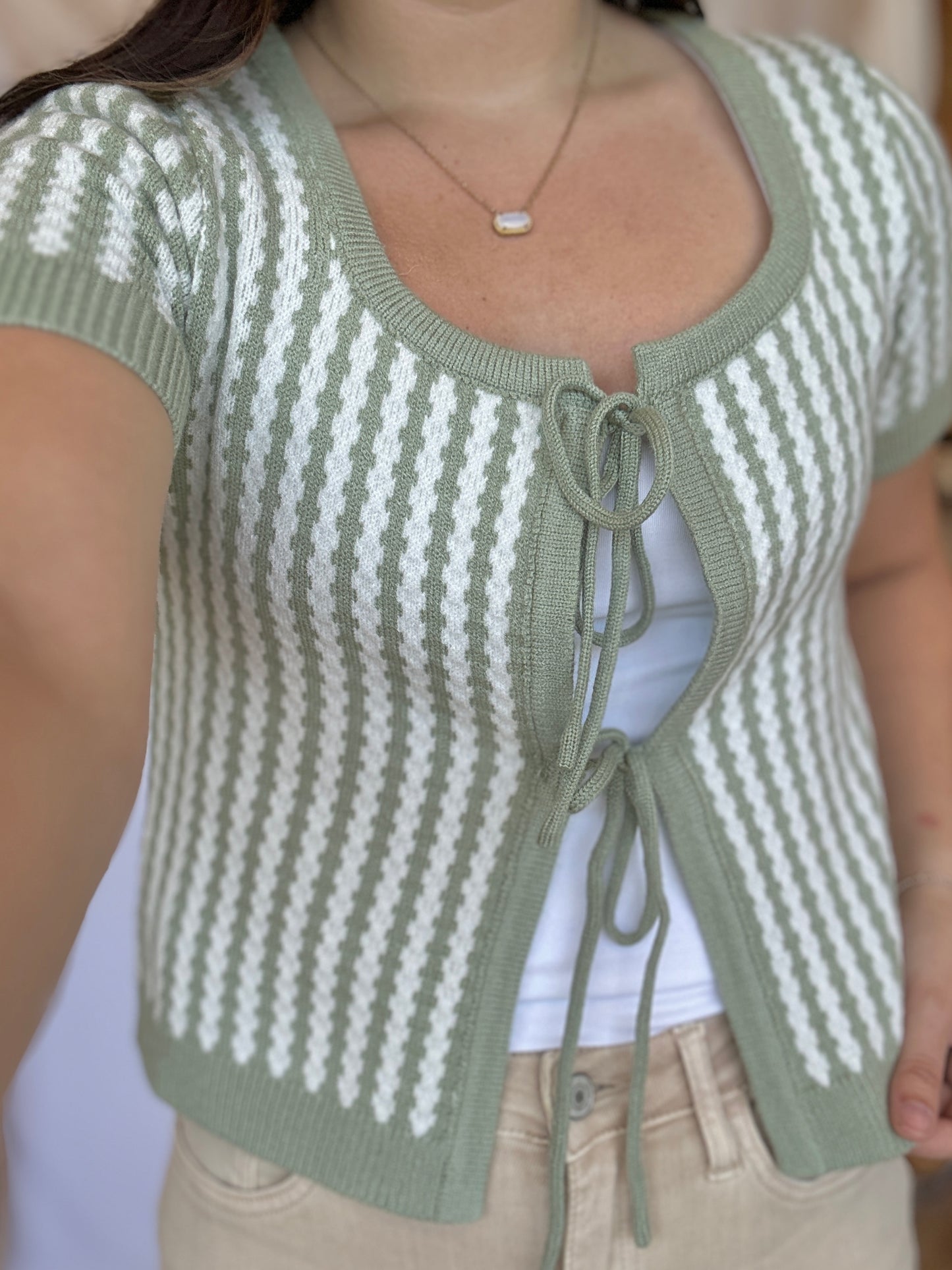 Sarah Tie Stripe Cardigan Top