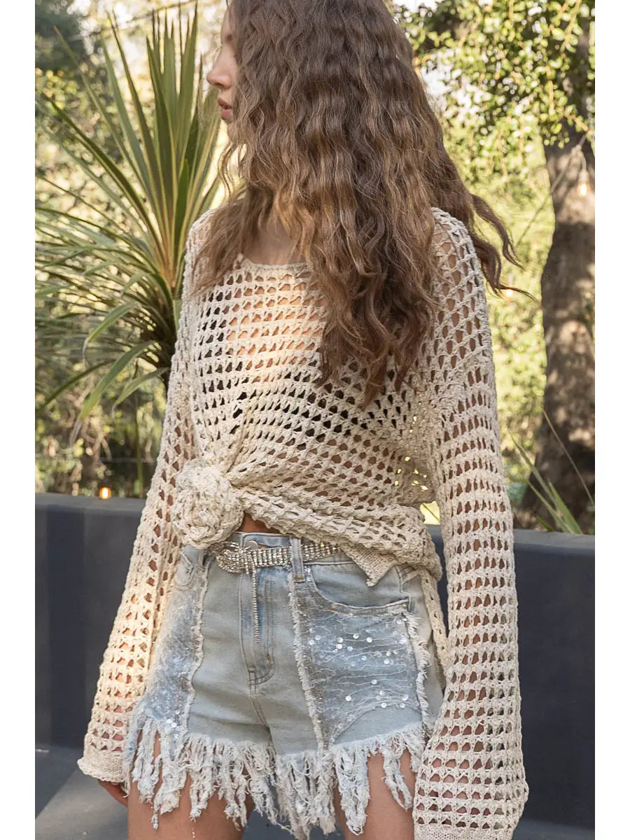 Cover Me in Sunshine Crochet mesh knit- NATURAL
