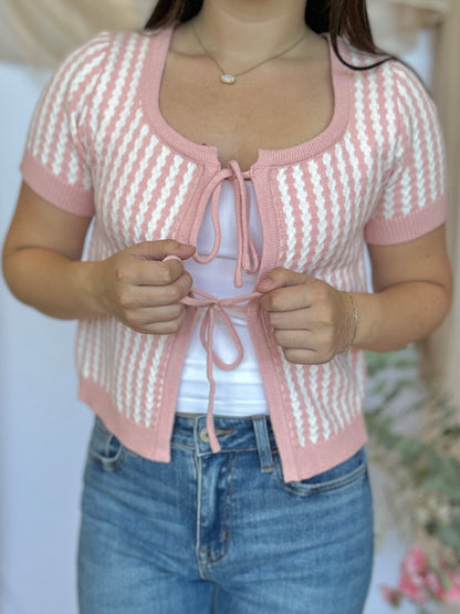 Sarah Tie Stripe Cardigan Top
