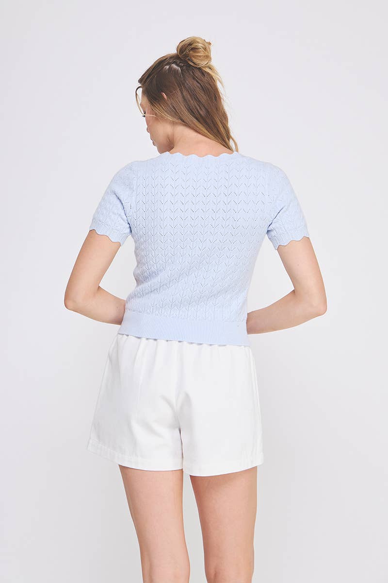 Fine Edge Scallop V-Neck Top