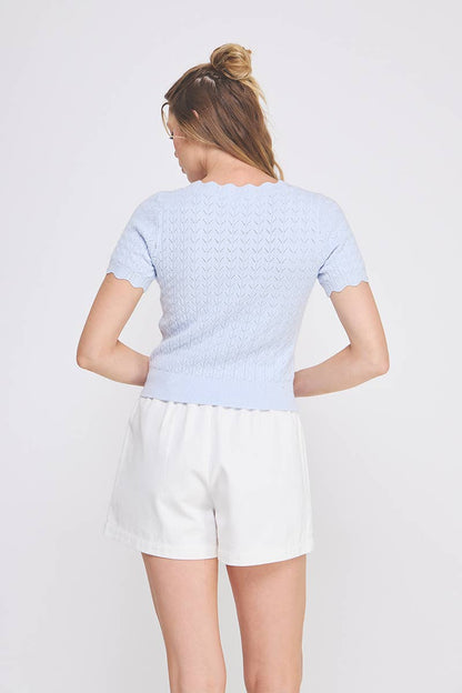 Fine Edge Scallop V-Neck Top