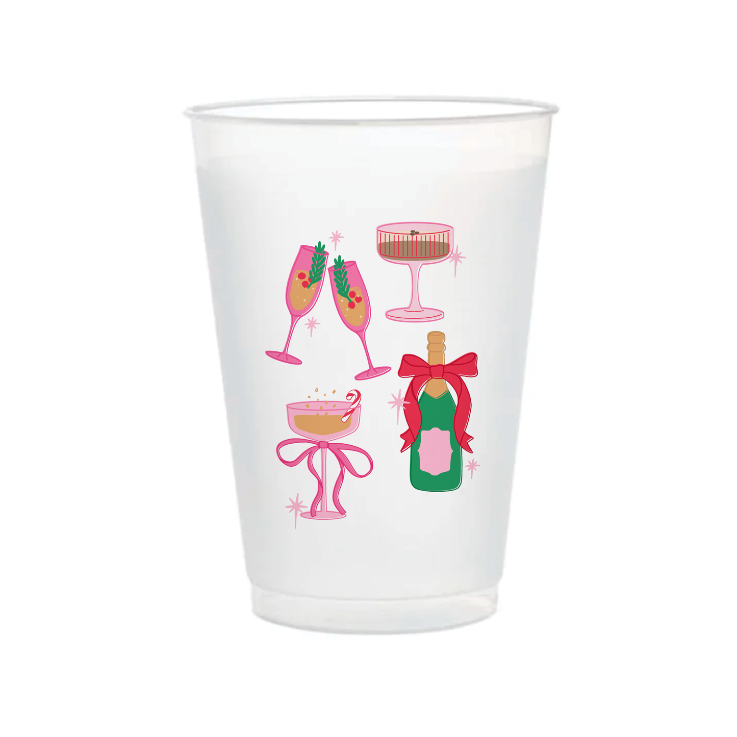 Pop Fizz Clink Christmas Frosted 16oz Reusable Cups - Set 6