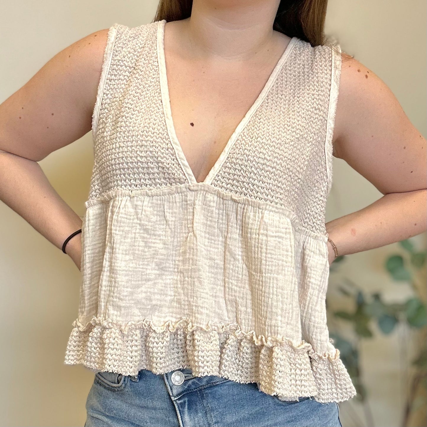 NO LONGER THERE CROPPED BABYDOLL TOP