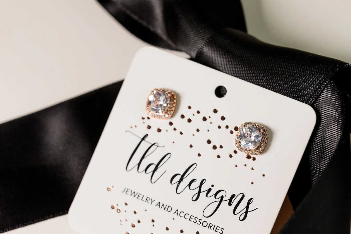 Rose Gold Rhinestone Stud Earrings