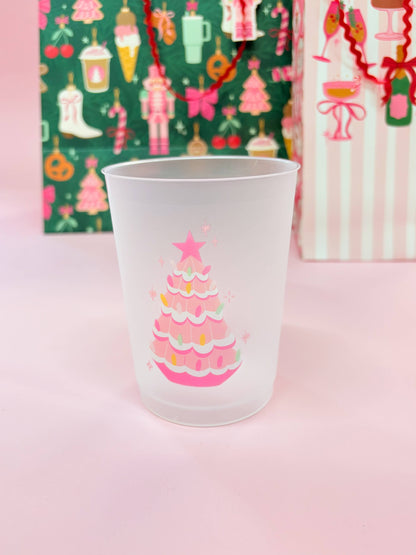 Vintage Christmas Tree Frosted Christmas Cups - Set of 6