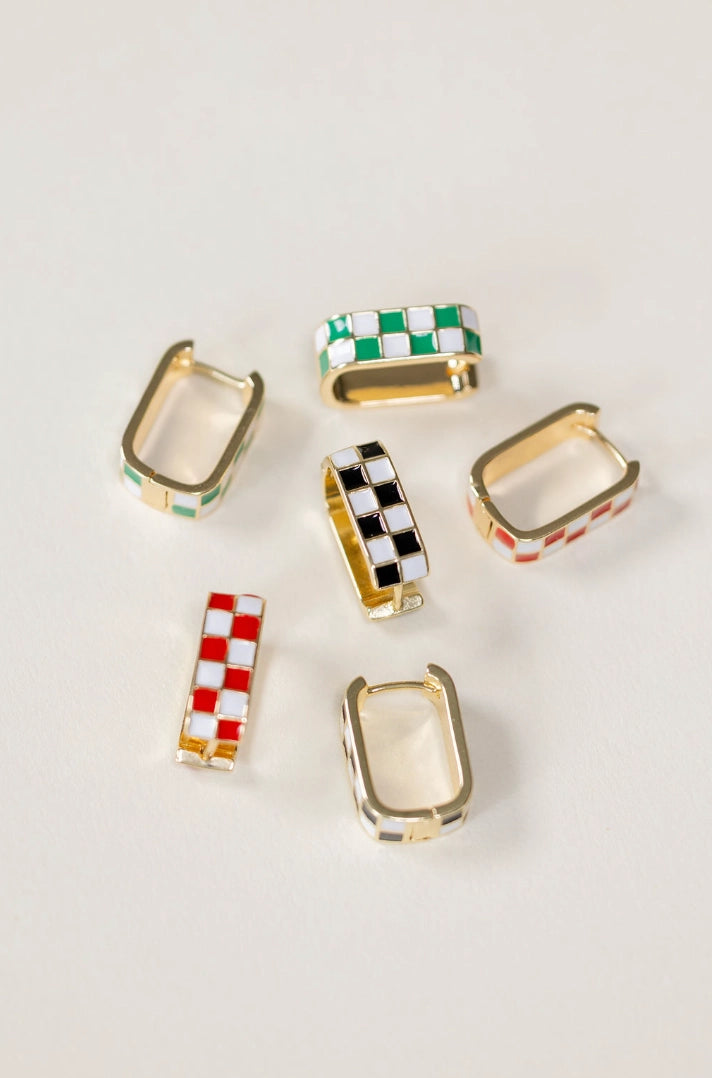 Blue Checkmate Huggie Hoops