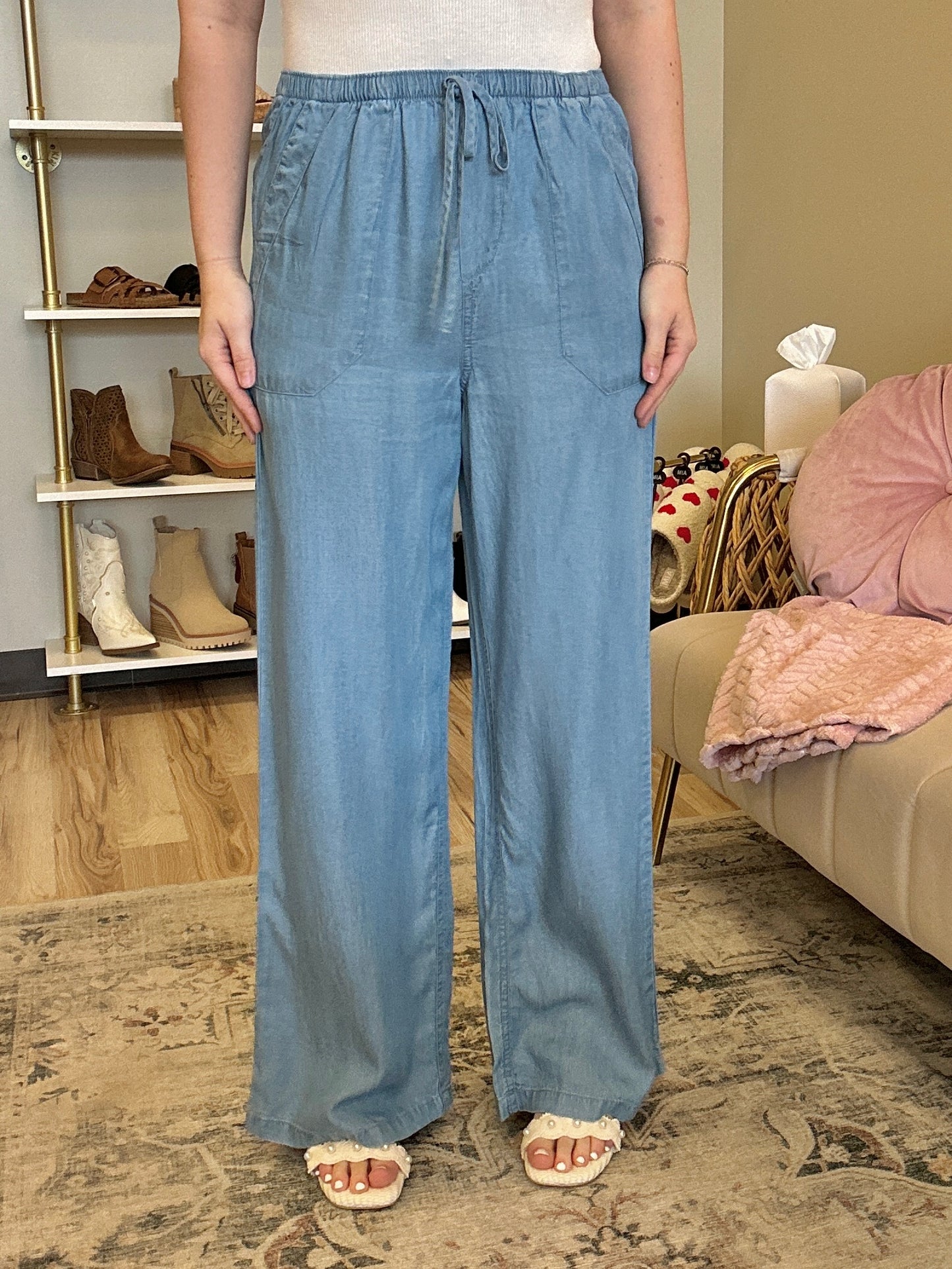 Chambray Wide Leg Pants