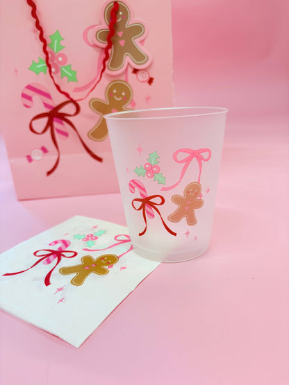 Gingerbread Bows Frosted 16oz Reusable Cups - Set of 6