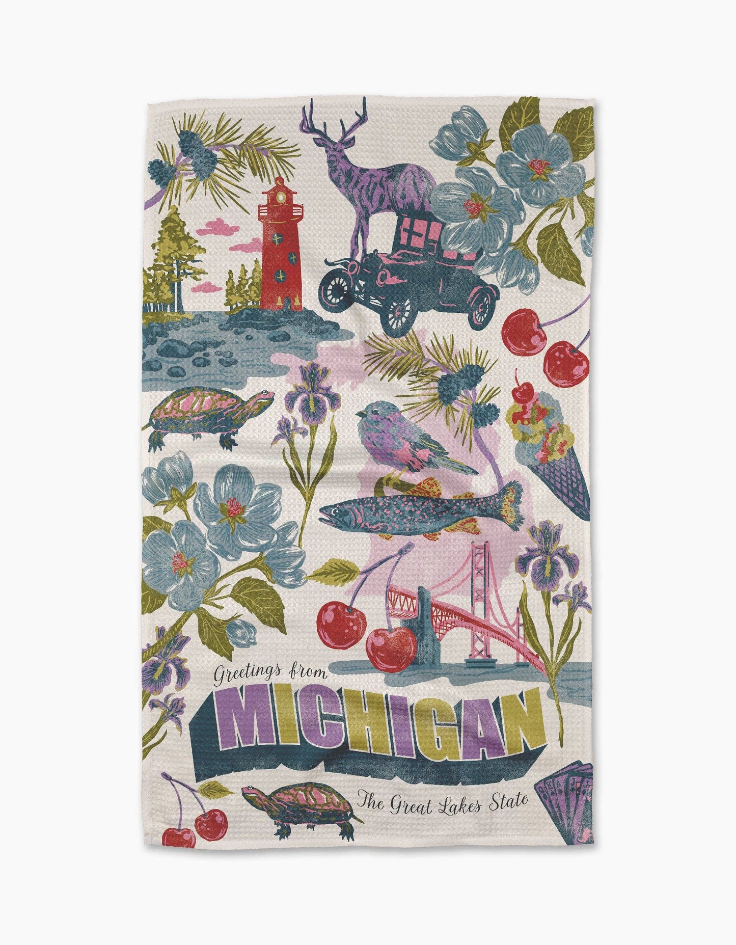 Greetings From Michigan Tea Towel-Geometry