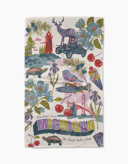 Greetings From Michigan Tea Towel-Geometry