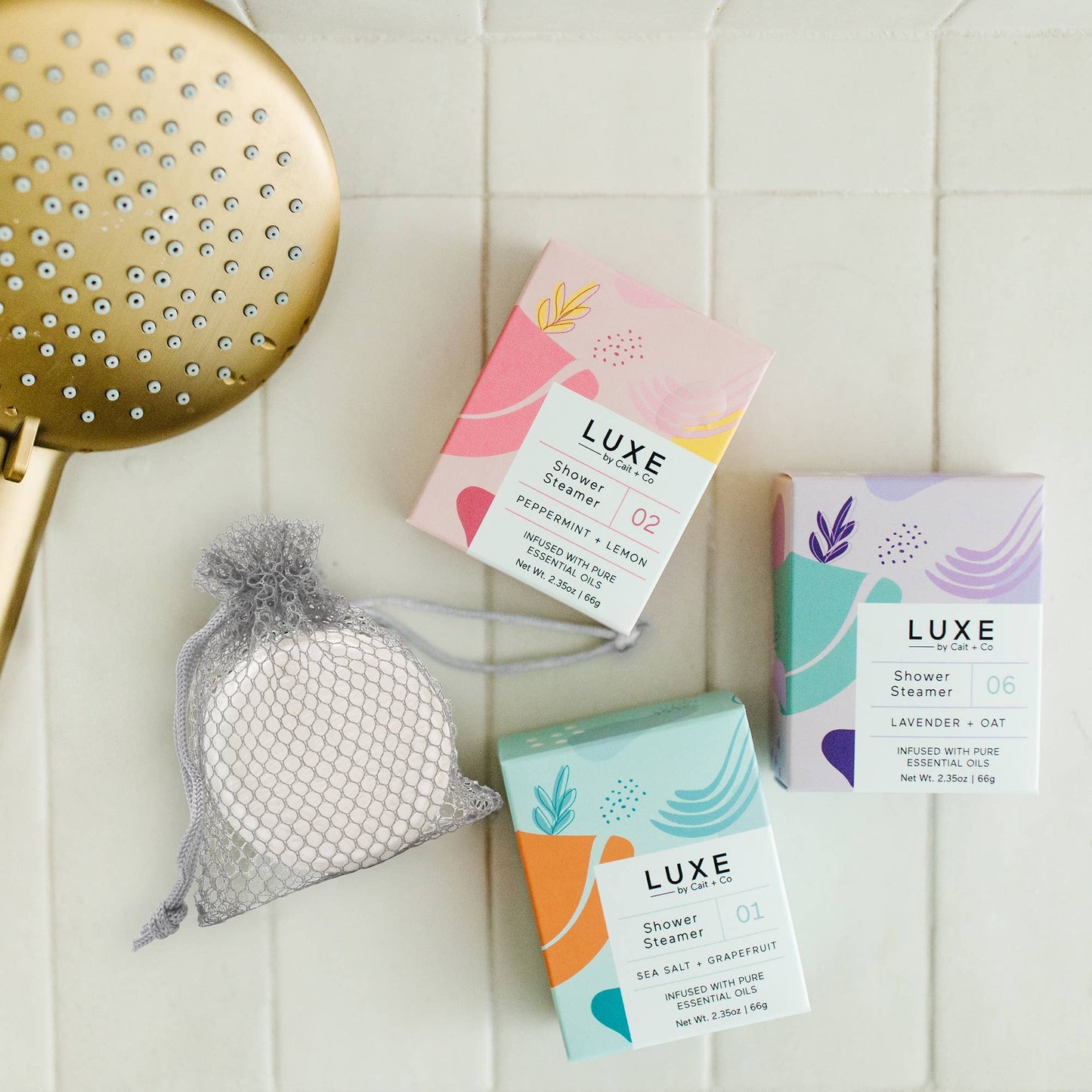 Cait + Co - Luxe Jasmine Tea + Ginger Shower Steamer Fizzy Bomb
