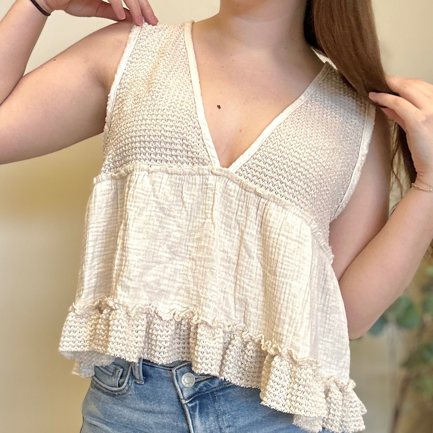 NO LONGER THERE CROPPED BABYDOLL TOP