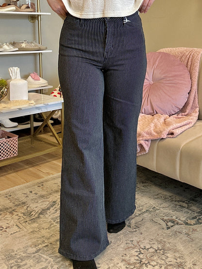 Olivia-High Rise Striped Extreme Wide Jeans