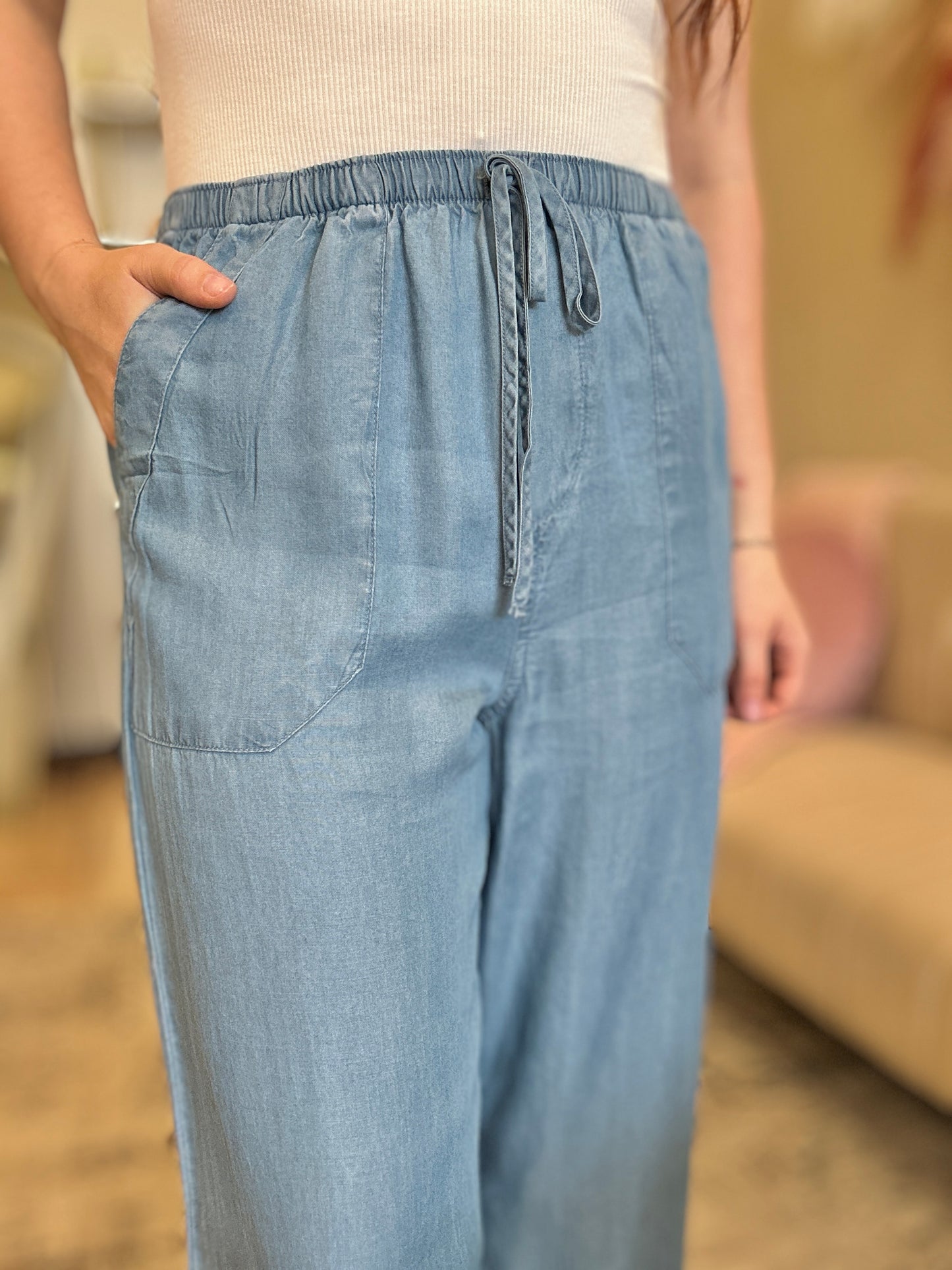 Chambray Wide Leg Pants