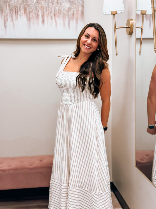 Effortless Grace Striped Midi Dress