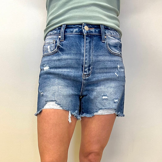 LUCY-HIGH RISE DISTRESSED SHORTS
