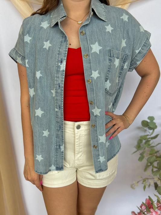 Blue and Bloom Star Button up