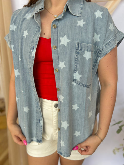 Blue and Bloom Star Button up