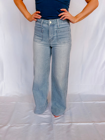 Olivia High Rise Patch Pocket Striped Wide Jeans