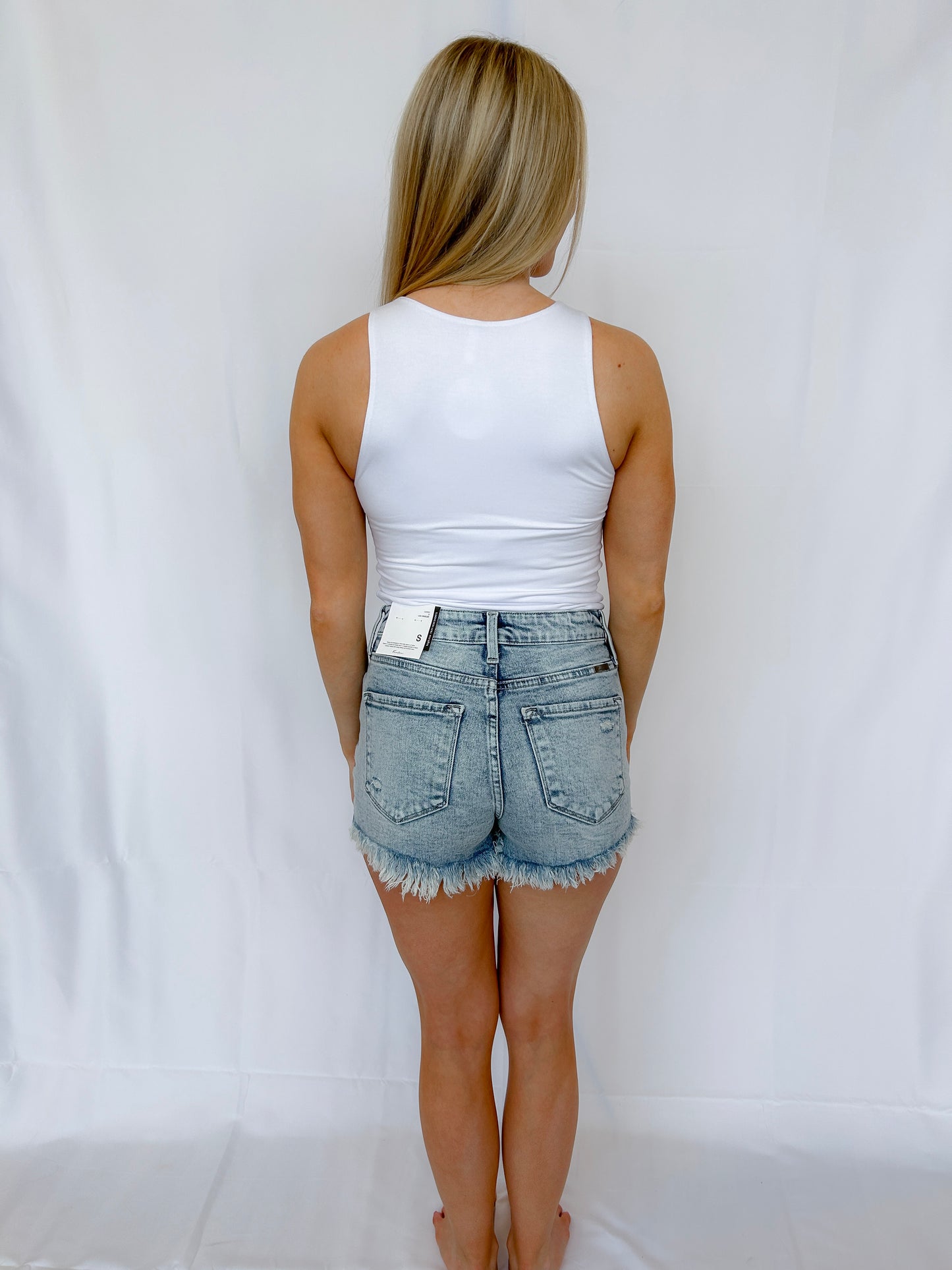 Sunset Fray High Rise Denim Shorts