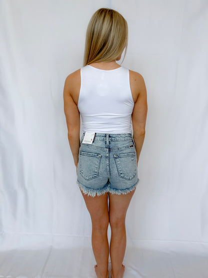 Sunset Fray High Rise Denim Shorts