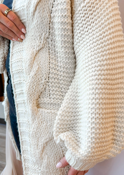 Laney Cream Cable Knit Cardigan