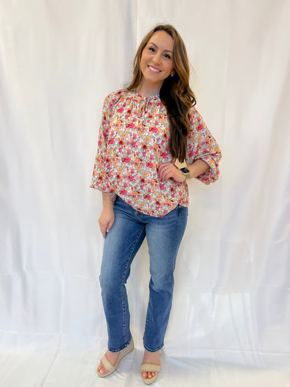Sunday Bloom Tie-Neck Blouse