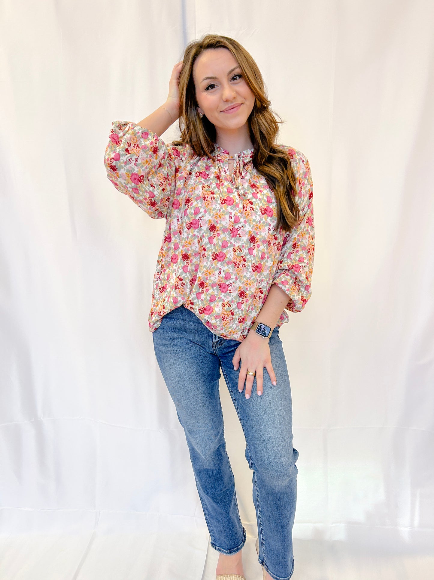 Sunday Bloom Tie-Neck Blouse