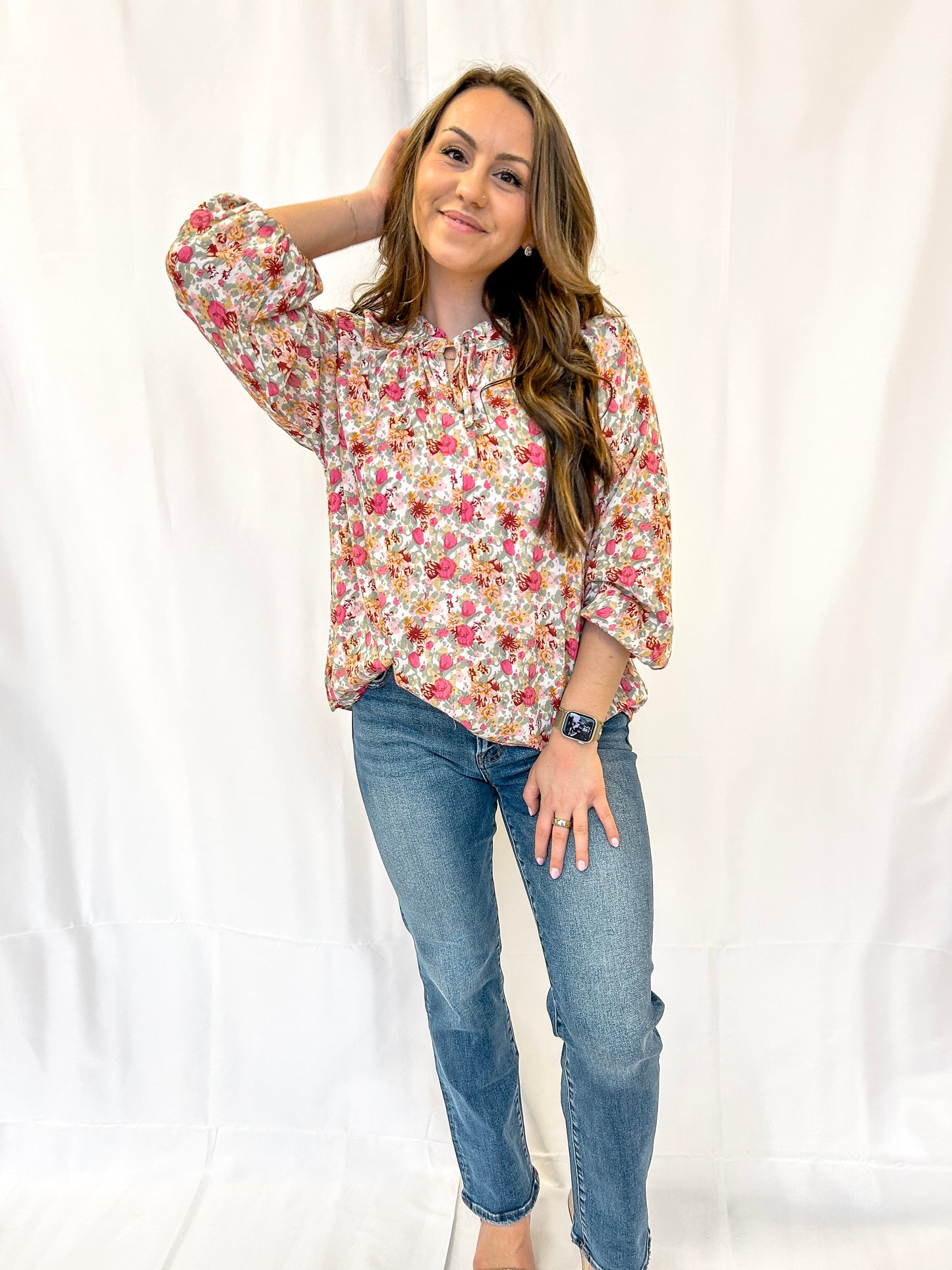 Sunday Bloom Tie-Neck Blouse