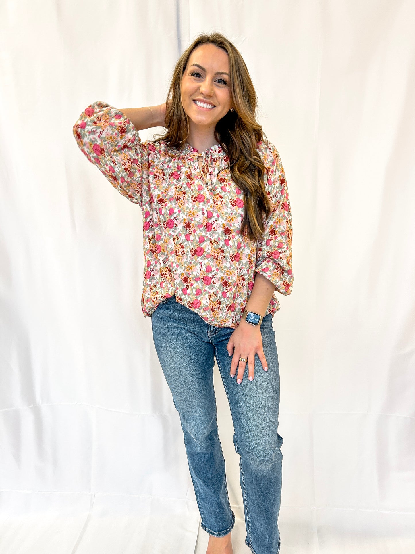 Sunday Bloom Tie-Neck Blouse