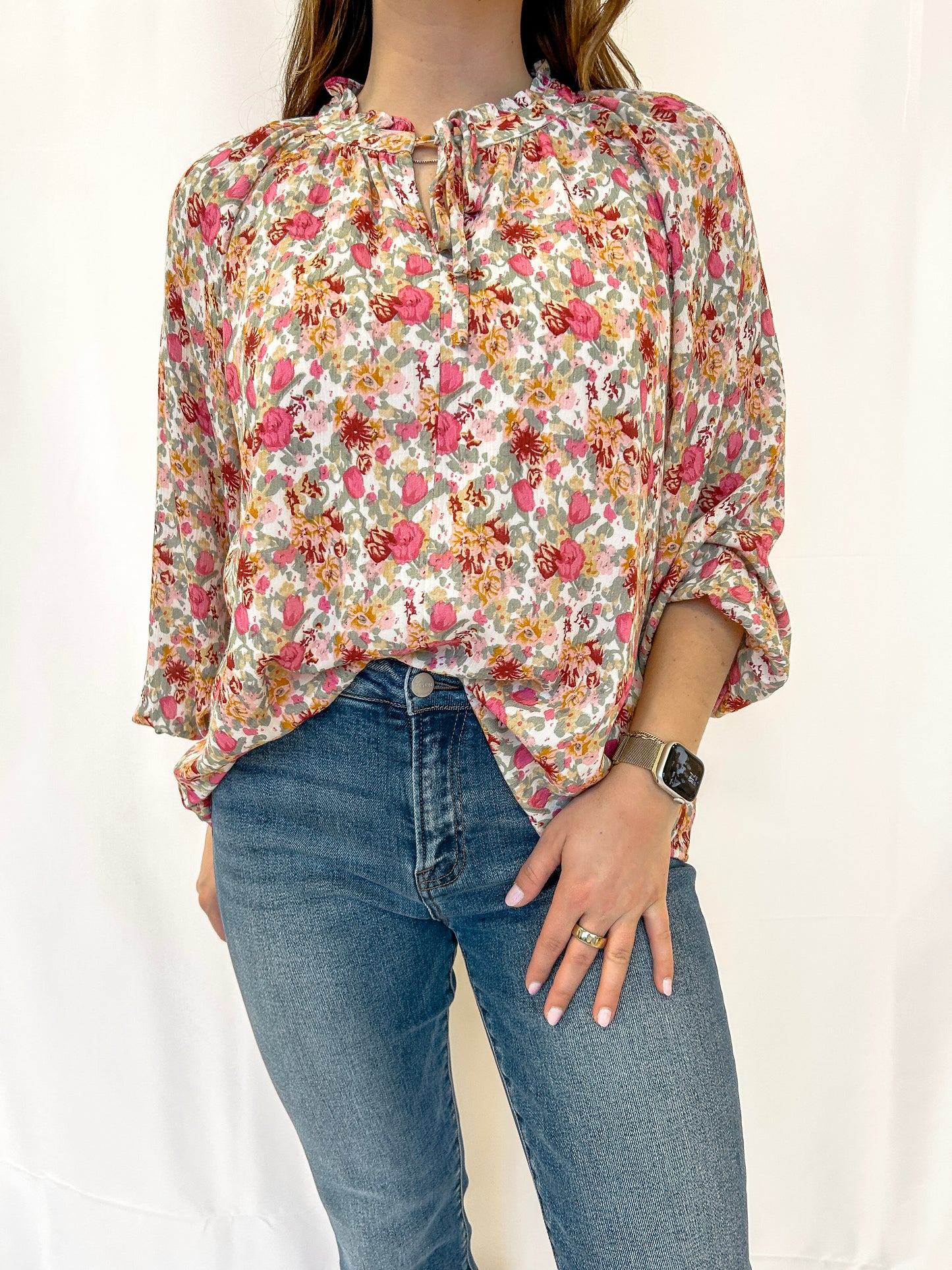 Sunday Bloom Tie-Neck Blouse