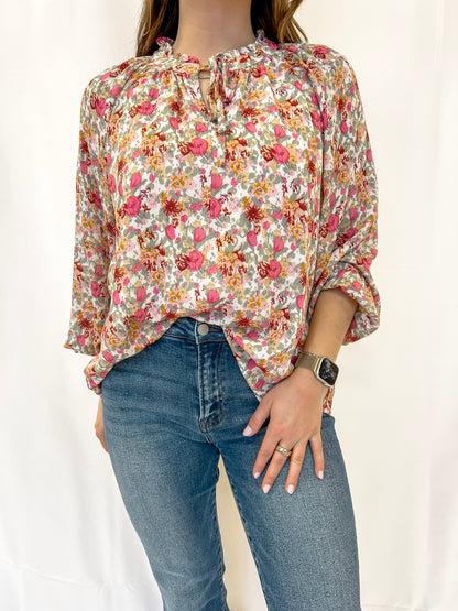 Sunday Bloom Tie-Neck Blouse