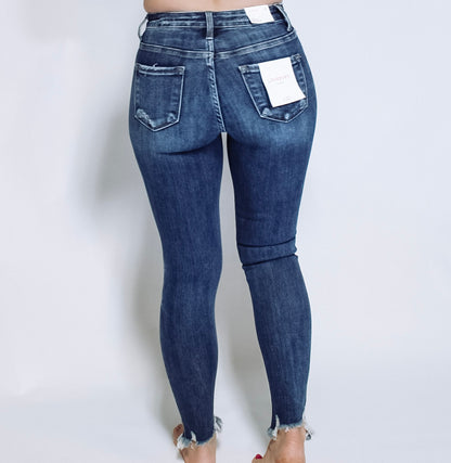 THE SAM HIGH RISE DISTRESSED HEM ANKLE SKINNY JEANS
