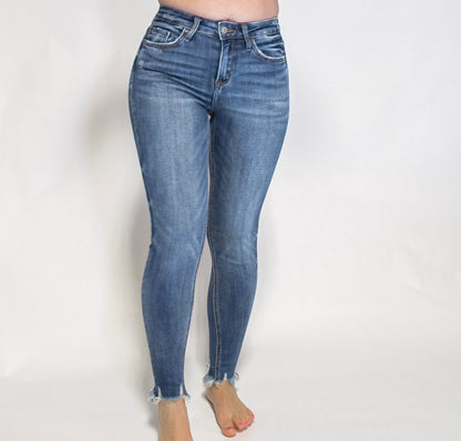 THE SAM HIGH RISE DISTRESSED HEM ANKLE SKINNY JEANS