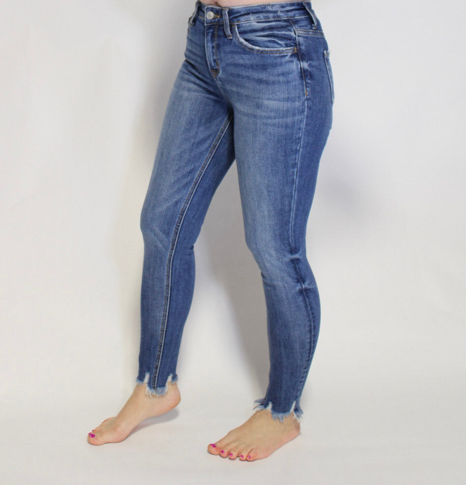 THE SAM HIGH RISE DISTRESSED HEM ANKLE SKINNY JEANS