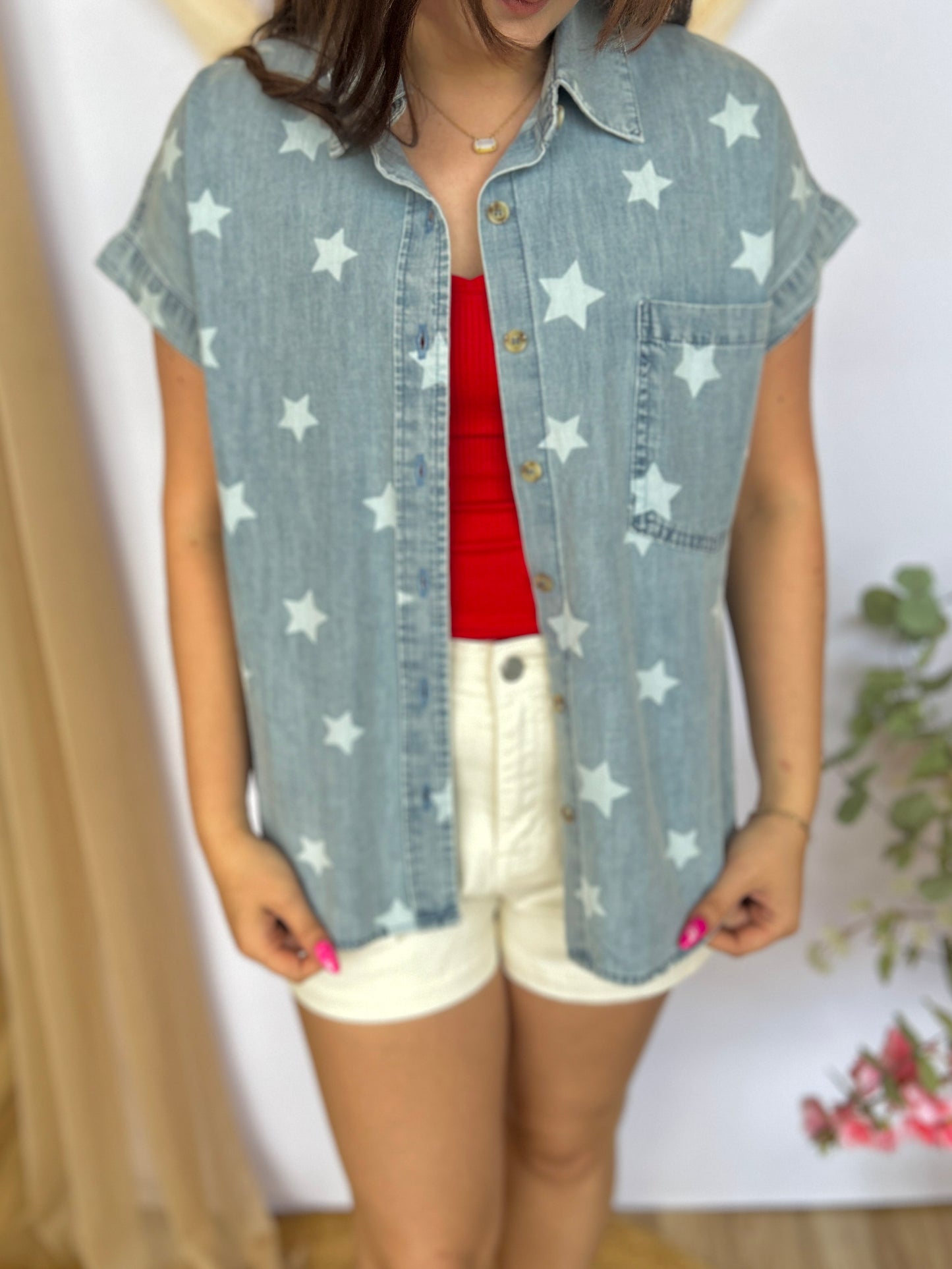 Blue and Bloom Star Button up