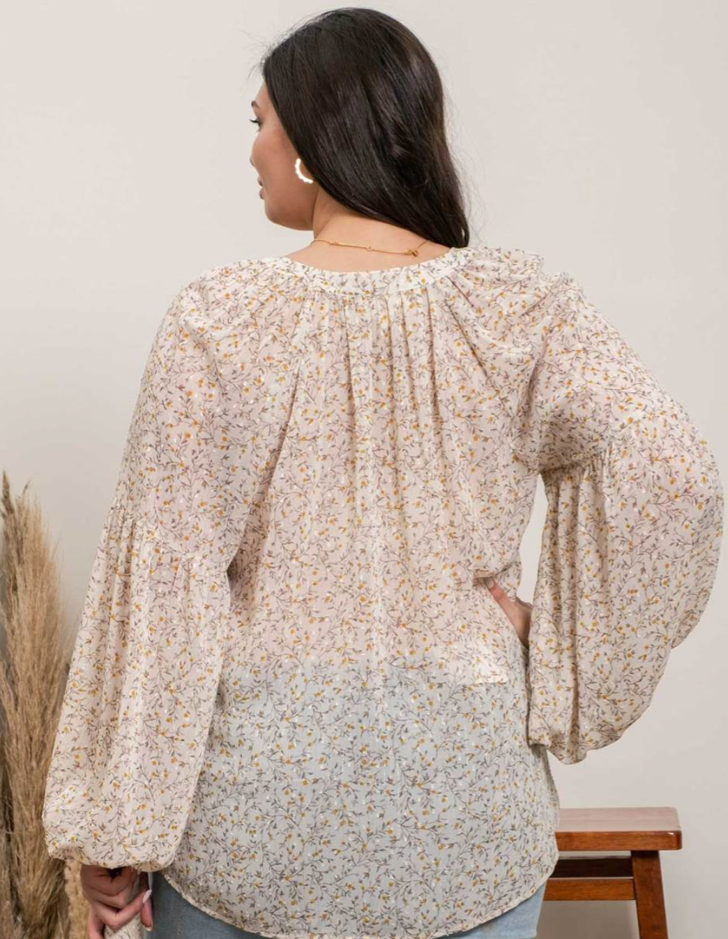 FLORAL DROP SLEEVE BLOUSE