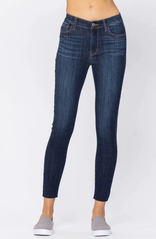 Judy Blue Mid Rise Vintage Raw Hem Skinny Jeans