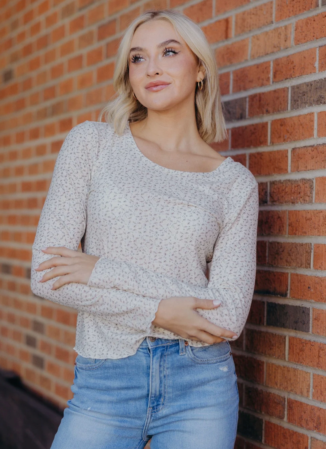 LONG SLEEVE RIBBED TEE IN WILD OAT
