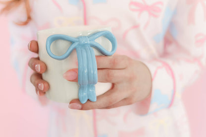Blush Pink Bow Ceramic Coffee Tea Mug with Ribbon Handle