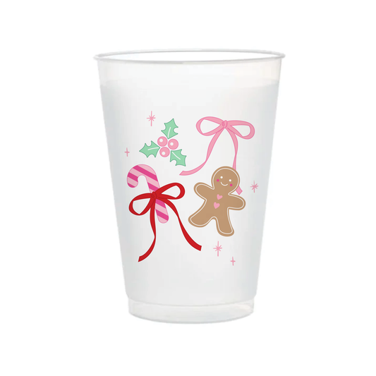 Gingerbread Bows Frosted 16oz Reusable Cups - Set of 6
