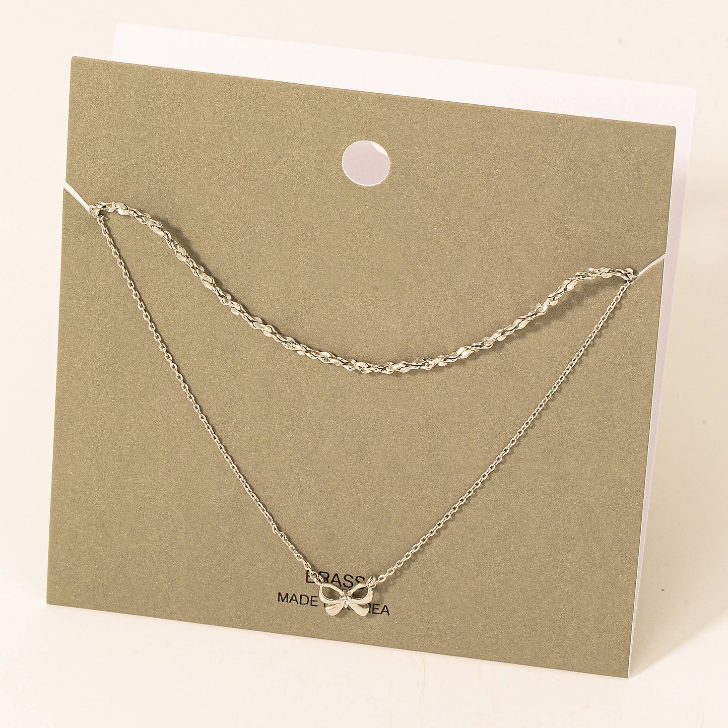 Studded Ribbon Bow Layered Chain Necklace