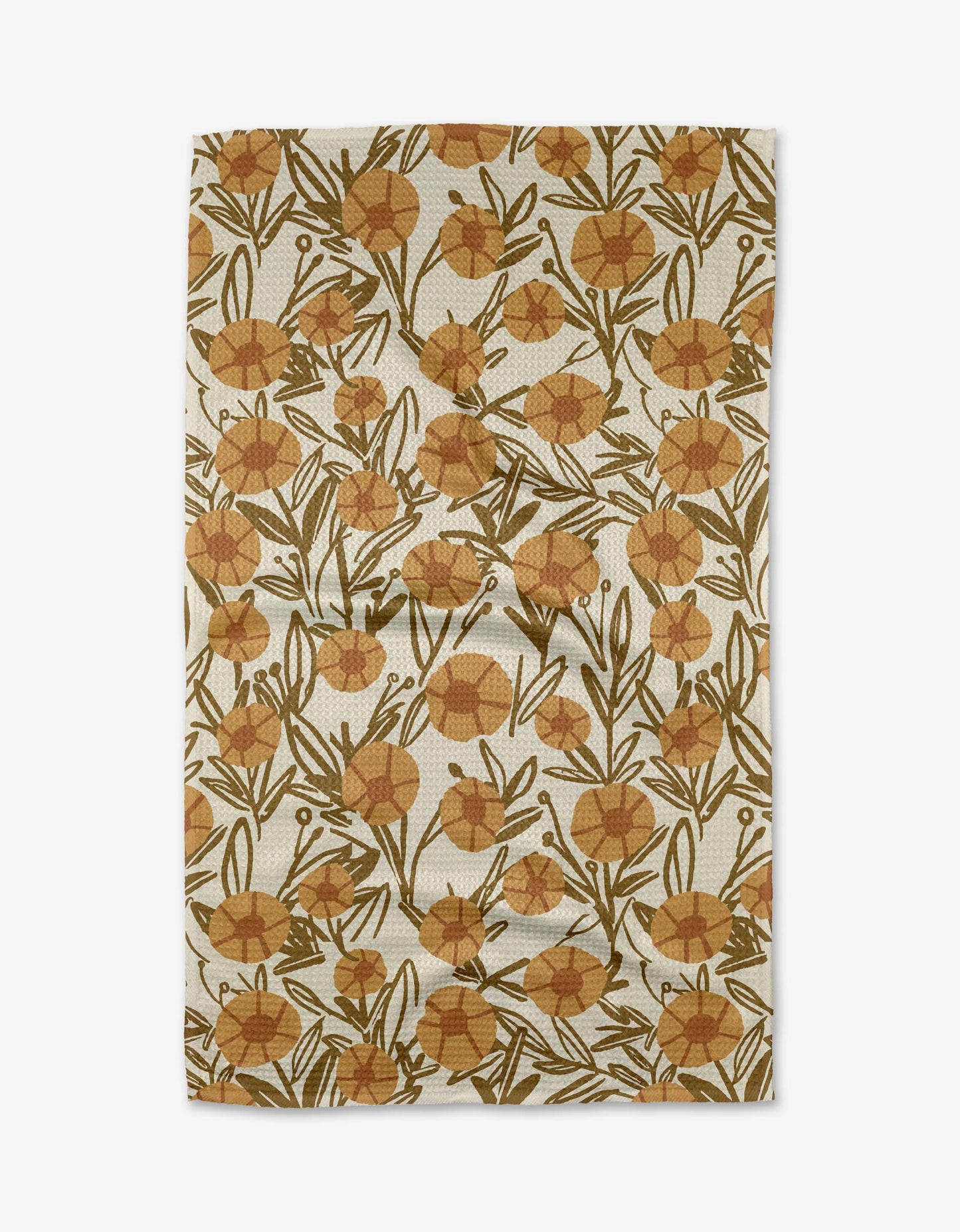 Floral patterned rug with brown flowers on a beige background