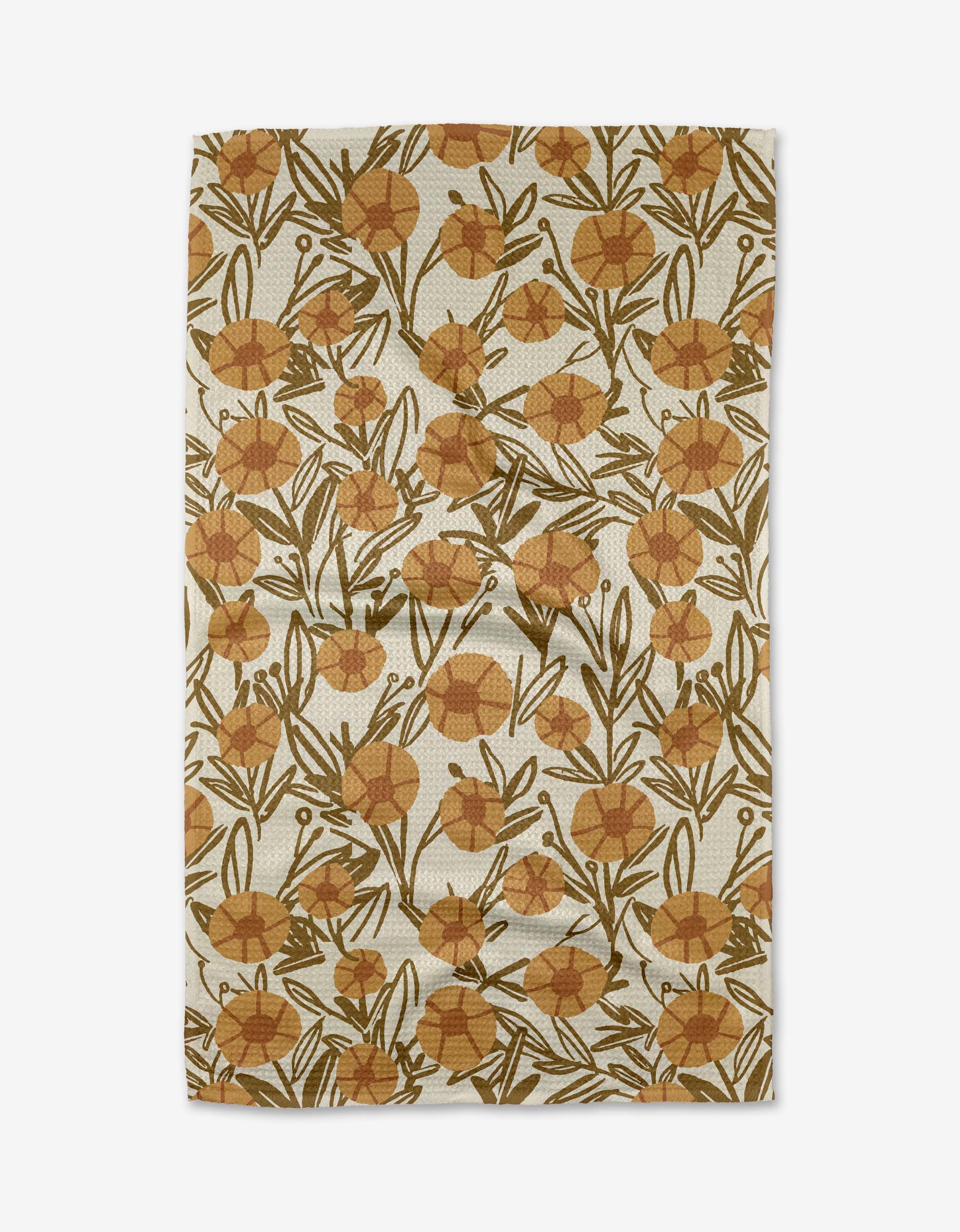 Floral patterned rug with brown flowers on a beige background