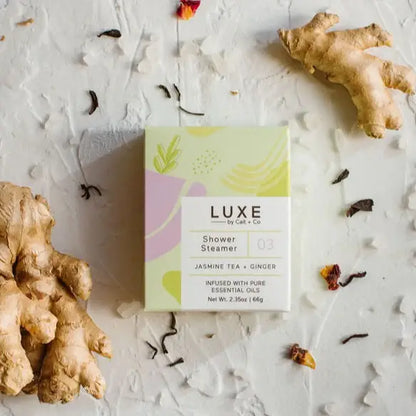 Cait + Co - Luxe Jasmine Tea + Ginger Shower Steamer Fizzy Bomb