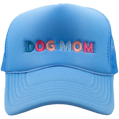 Dog Mom Multicolored Women's Foam Trucker Hat: Colbalt Blue