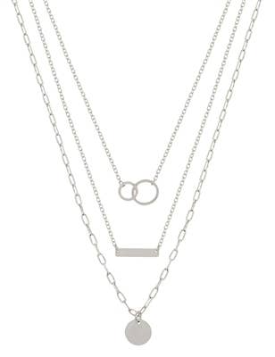 Triple Layered Silver Bar and Circle 16"-18" Necklace