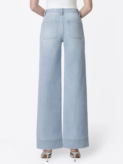 Olivia High Rise Patch Pocket Striped Wide Jeans